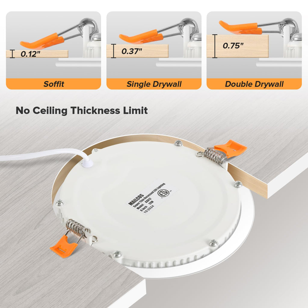 12 Pack 6 Inch 5CCT Ultra-Thin LED Recessed Ceiling Light with Junction Box, 2700K-5000K Selectable, 1050LM High