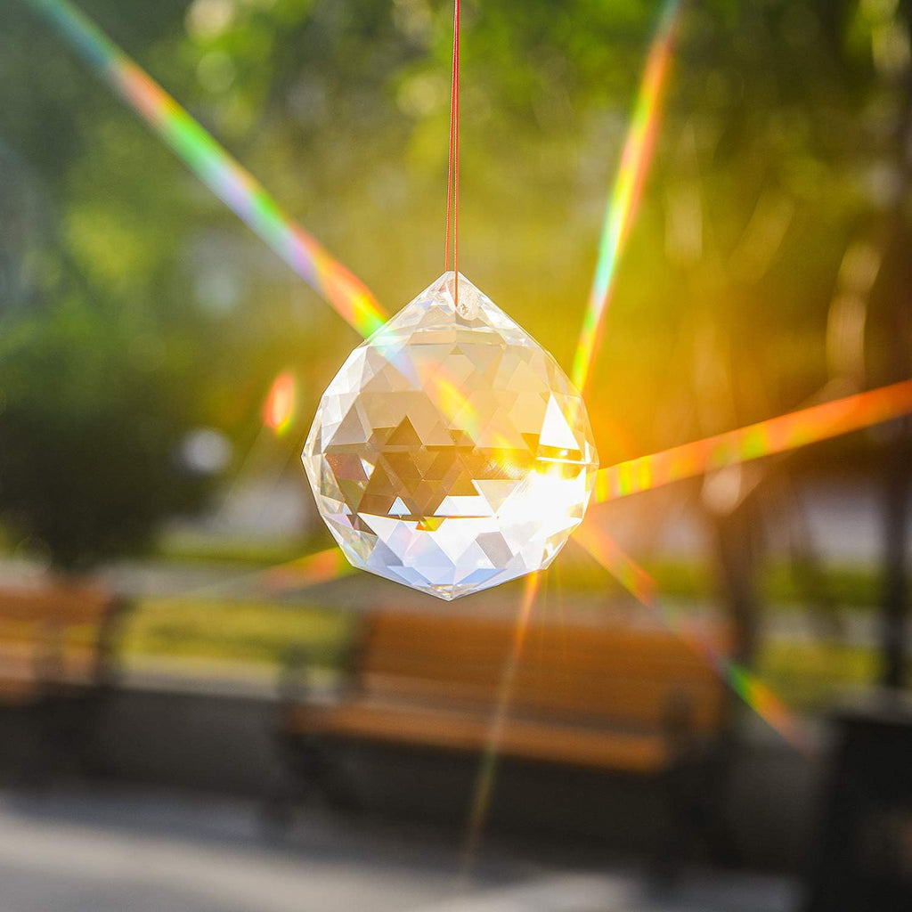 2 Pieces 50mm Clear Cut Crystal Prisms,Hanging Rainbow Pendants Glass Sphere Faceted Gazing Ball for Home Décor with