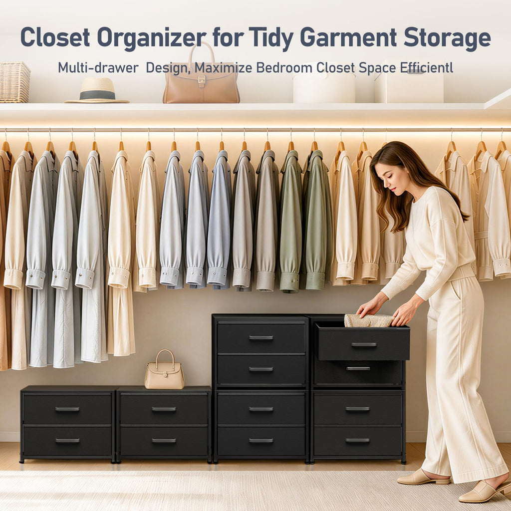 Stackable Storage Drawer Unit with 2 Drawers, Small Dresser , Fabric Closet Organizers and Storage (Black)