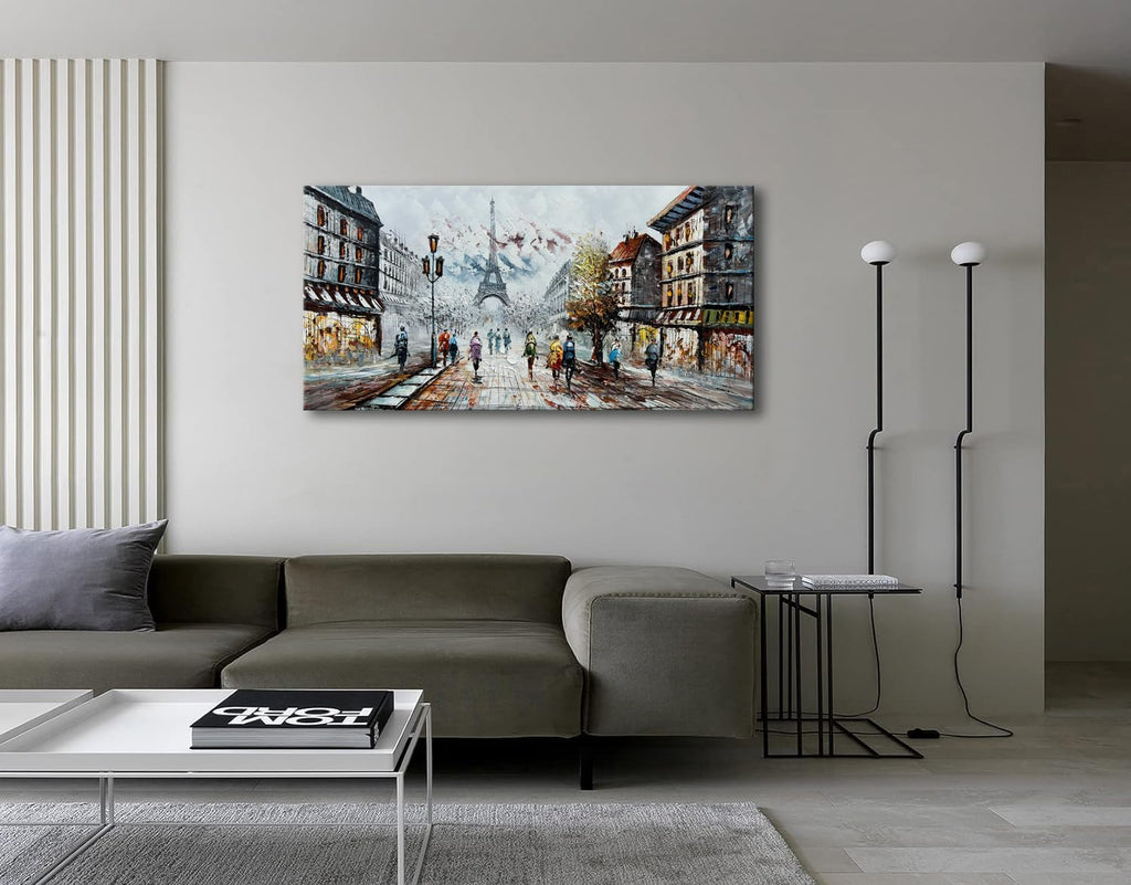 Modern Oil Paintings on Canvas Wall Art, Paris Eiffel Tower Landscape Abstract Paintings Bedroom Office Wall Decor
