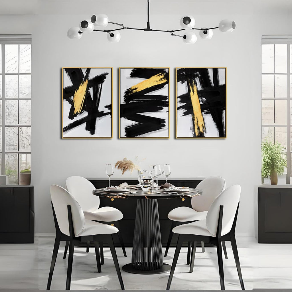 Hand Painted Blue and Gold Abstract Canvas Wall Art Heavy Textured Blue and White Wall Decor with Gold Foil Bedroom