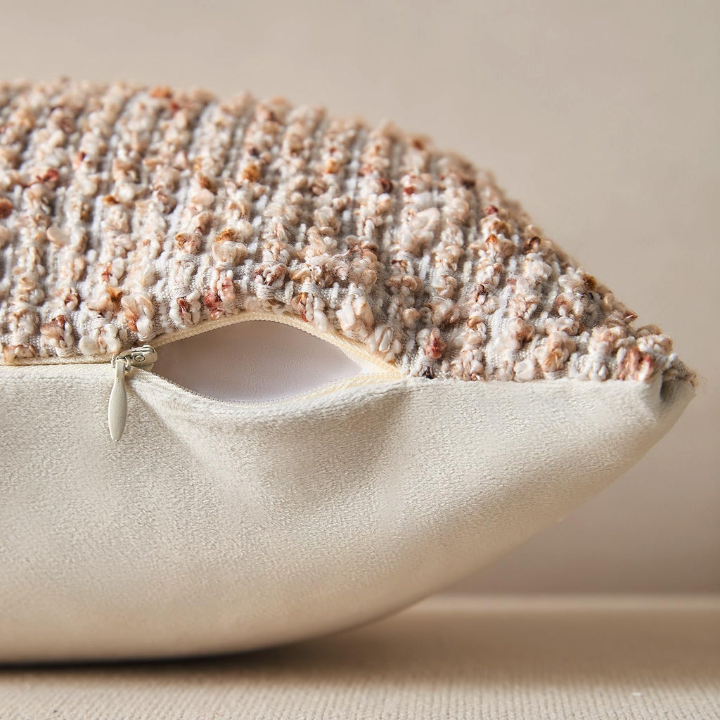 Decorative Lumbar Pillow Cover 12x20 Beige Striped Soft Wool Lumbar Throw Pillow Neutral Textured Boho Cushion Covers