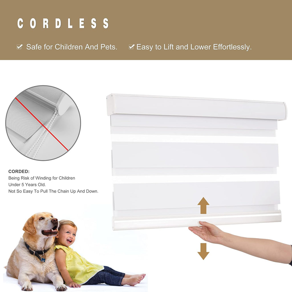 Custom Size Zebra Blinds Cordless Indoor Window Shades Privacy Dual Layer , Inside Outside Mount Easy Install