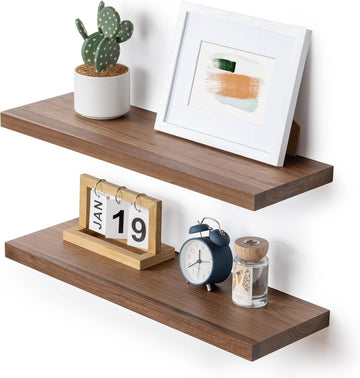 24 Inch Solid Walnut Wood Floating Shelves, 6.7in Deep Wall Shelves | Solid Black Walnut Wood, Natural Grain, Real