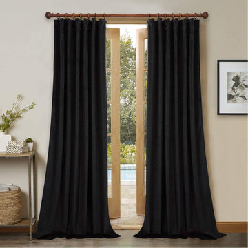 Blackout Black Velvet Curtains for Sliding Door, W52xL108, 2 Panels