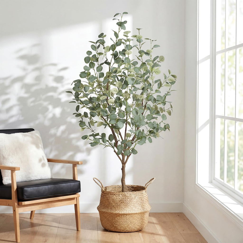 5FT Artificial Eucalyptus Tree Indoor, Faux Eucalyptus Tree with 477 Silk Leaves, Tall Fake Tree - Artificial Tree