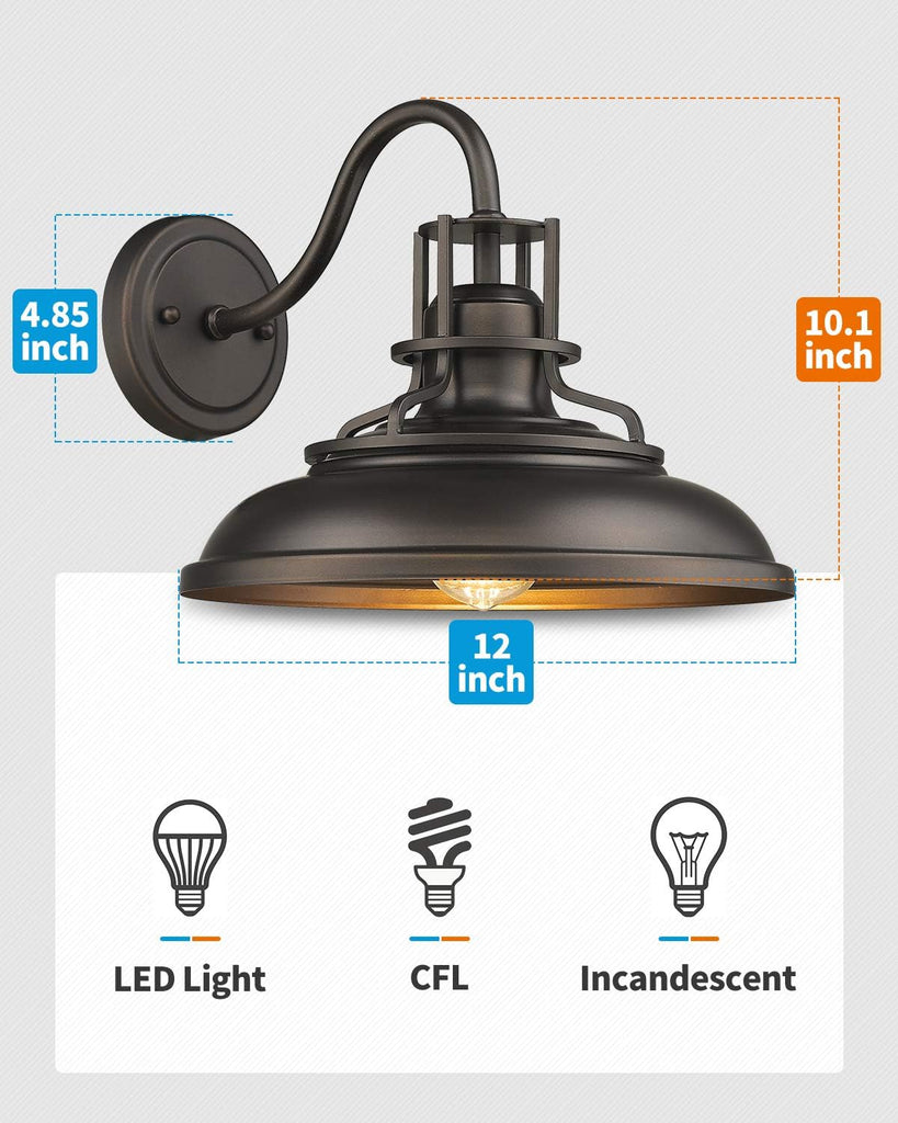 Outdoor Barn Light Fixture, 12" Oil Rubbed Bronze Exterior Lighting Fixtures, Vintage Farmhouse Outdoor Light Fixture