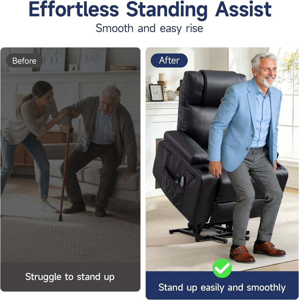 Power Lift Recliner Chair for Elderly with Massage & Heat, PU Leather Electric Recliner with USB Charge Port, 160°