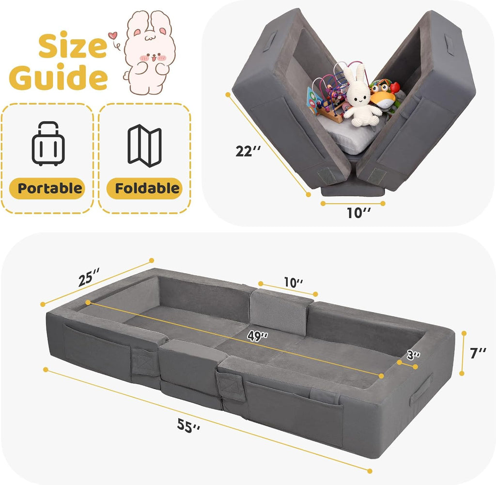 Portable Toddler Travel Bed with Soft Foam Safety Rails | Foldable Floor Bed for Kids Ages 25 Months to 48 Months, No