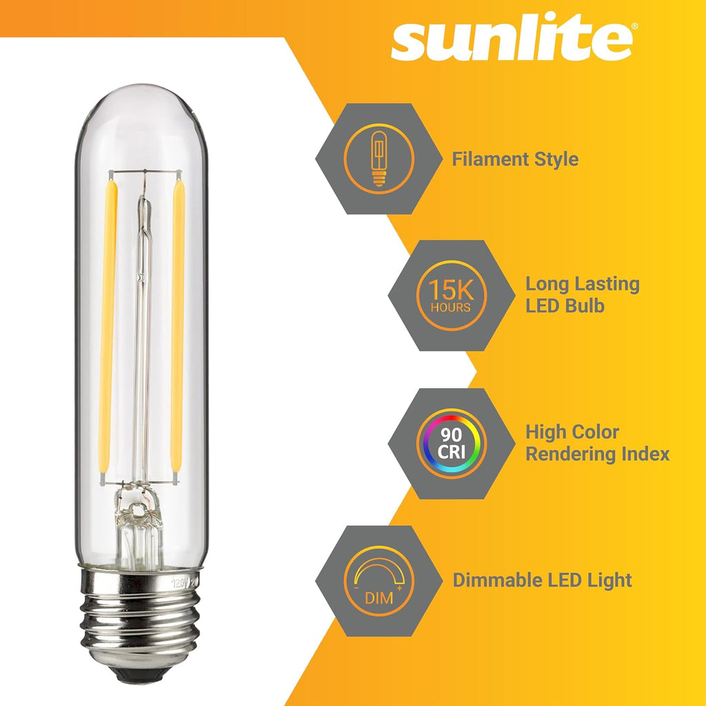 LED Filament T10 Tubular Light Bulb, 2 Watts (25W Equivalent), 160 Lumens, Medium E26 Base, 120 Volts, Dimmable, 90 (1 Pack)