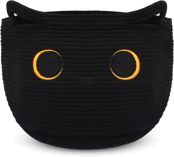 Cute Black Cat Round Basket - Cotton Rope Baskets Large Baby Laundry | Blasket , Woven Blanket Basket Hamper With