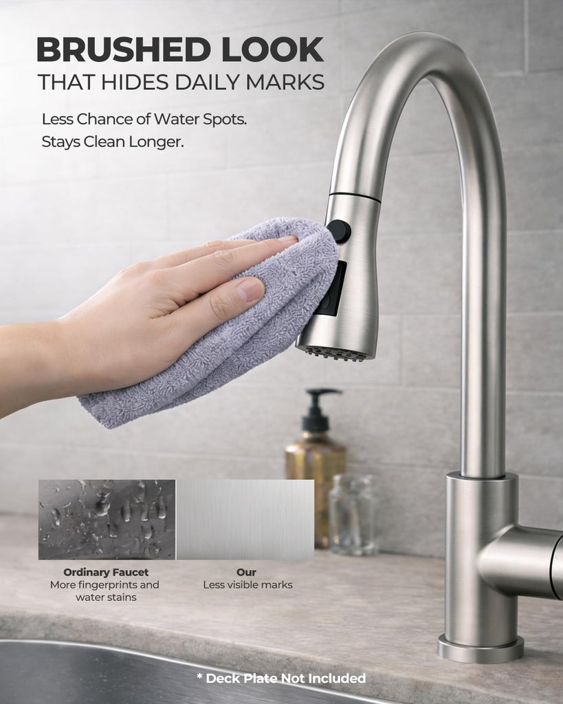 Kitchen Faucets with Pull Down Sprayer, Leak-Proof Stainless Steel Lead-Free Single Handle 1 Hole for Family Kitchen