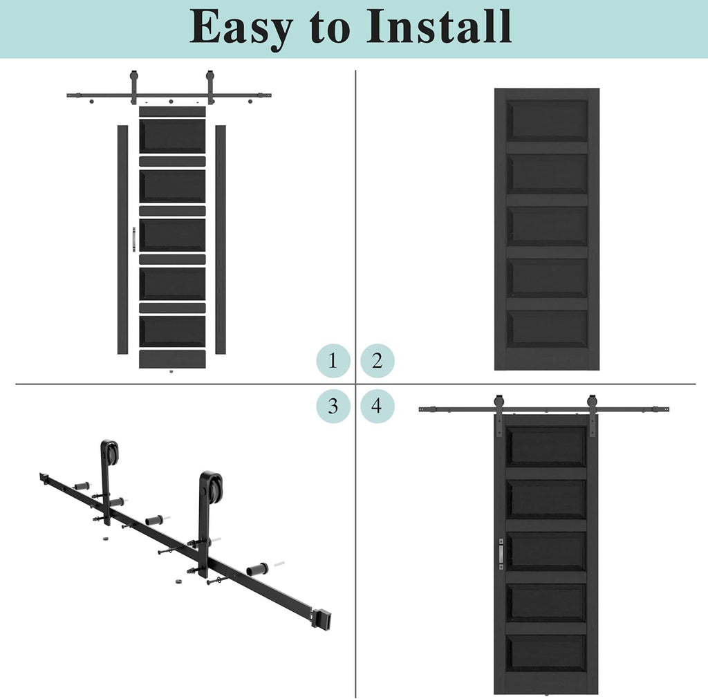 72"(Double 36") x 84" Sliding Barn Door, 5-lite Panel Barn Door with Hardware Kit, MDF & Waterproof 