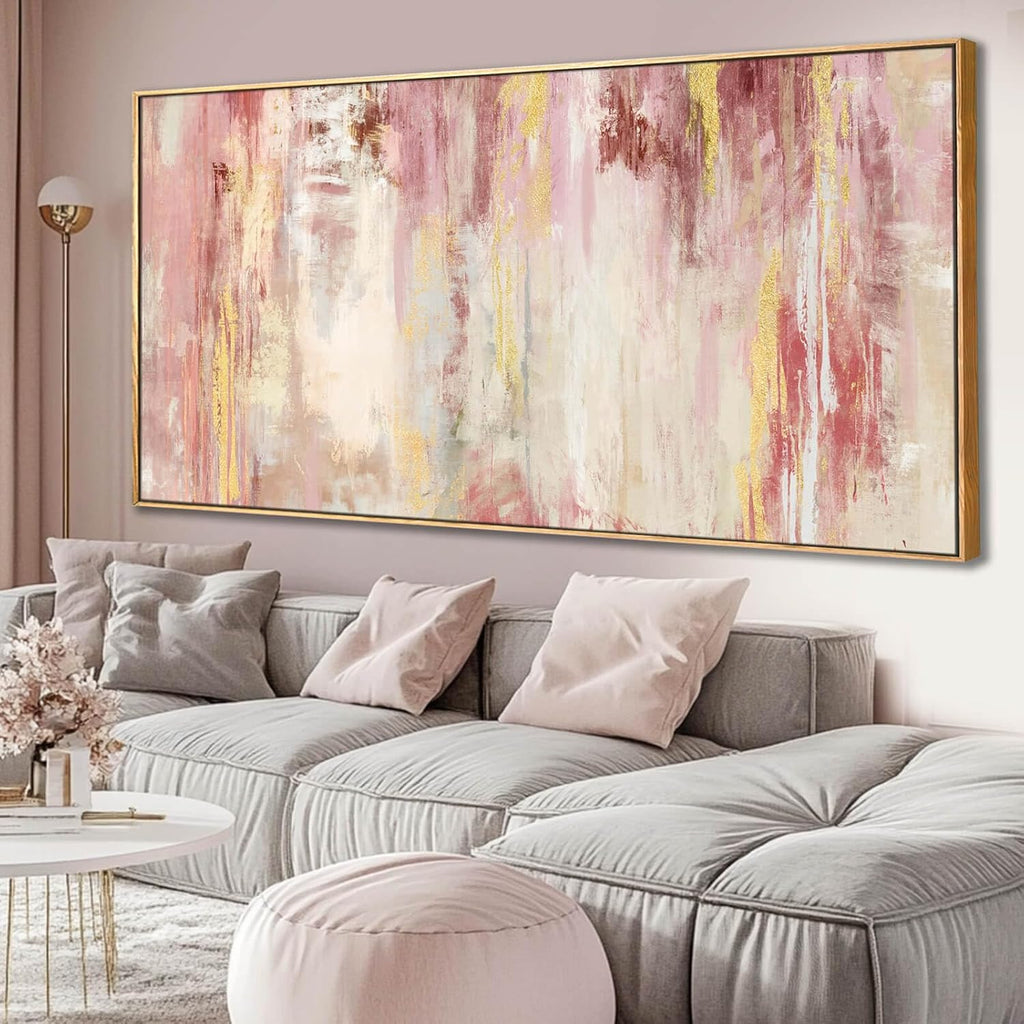 Pink and Gold Pictures Canvas Wall Art Abstract Hand Paintings Home Decor Kitchen Office Wall Decorations Ready to