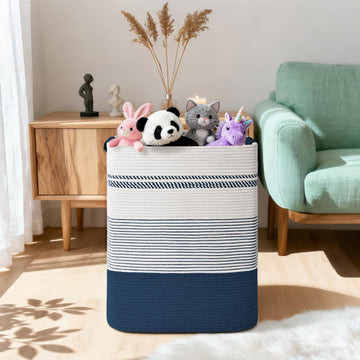Laundry Hamper, 95L Tall Laundry Basket with Leather Handles, Rectangle Large Clothes Hamper for Organizing, Cotton