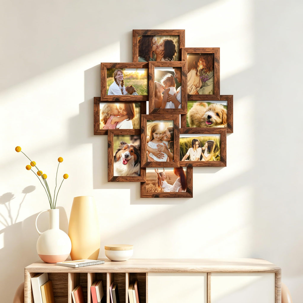 4x6 Collage Frame 10 Pack Glass Front Brown Assembly Required