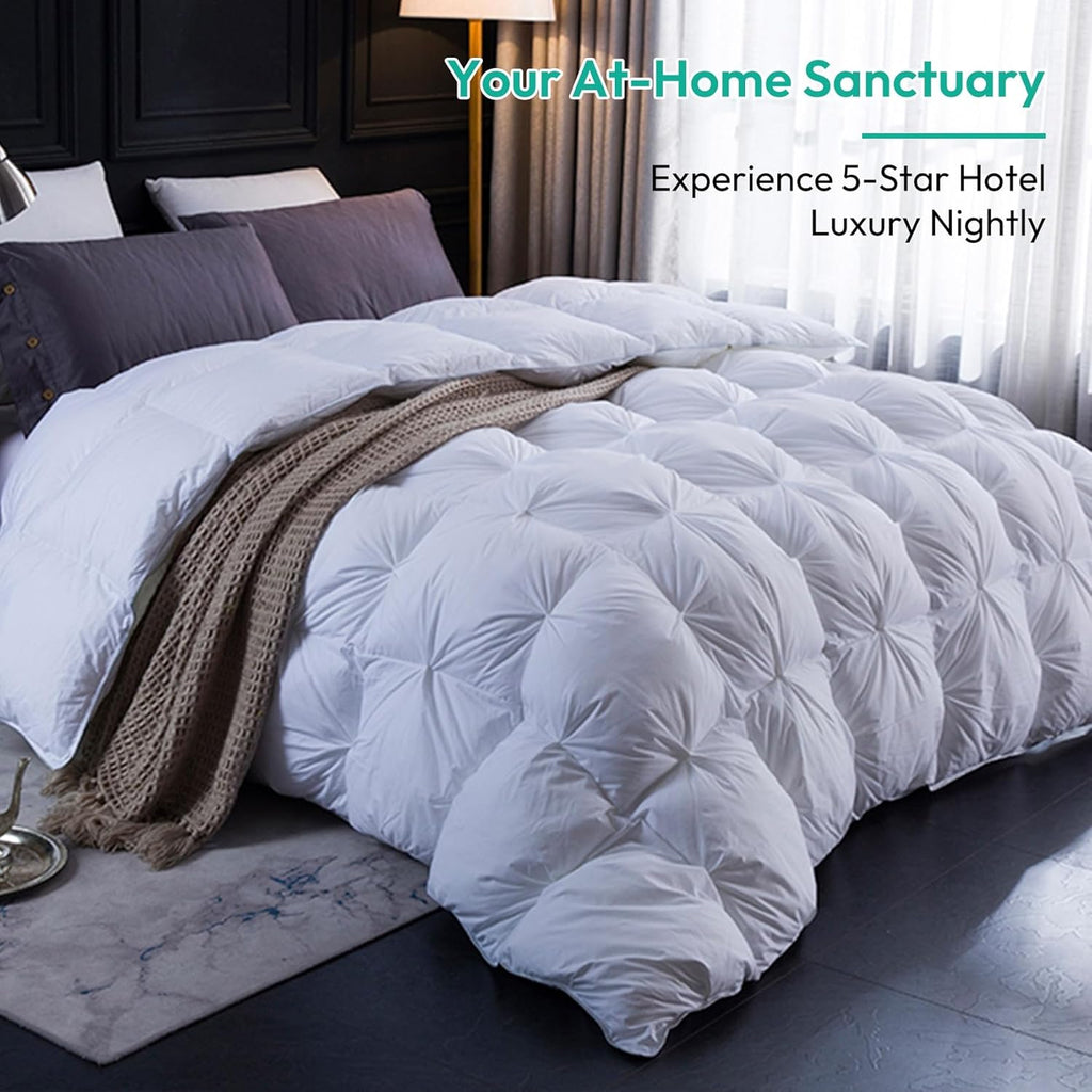 Pinch Pleat Waterfowl Feathers and Down Comforter Palatial King Duvet Insert,750+ Fill Power,1200TC 