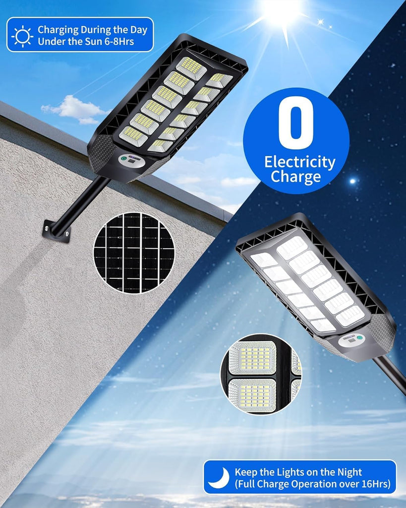 1-Pack 5000W Solar Powered Outdoor Motion Sensor Street Light | IP66 Waterproof 6500K Dusk to Dawn 20000 Lumens LED