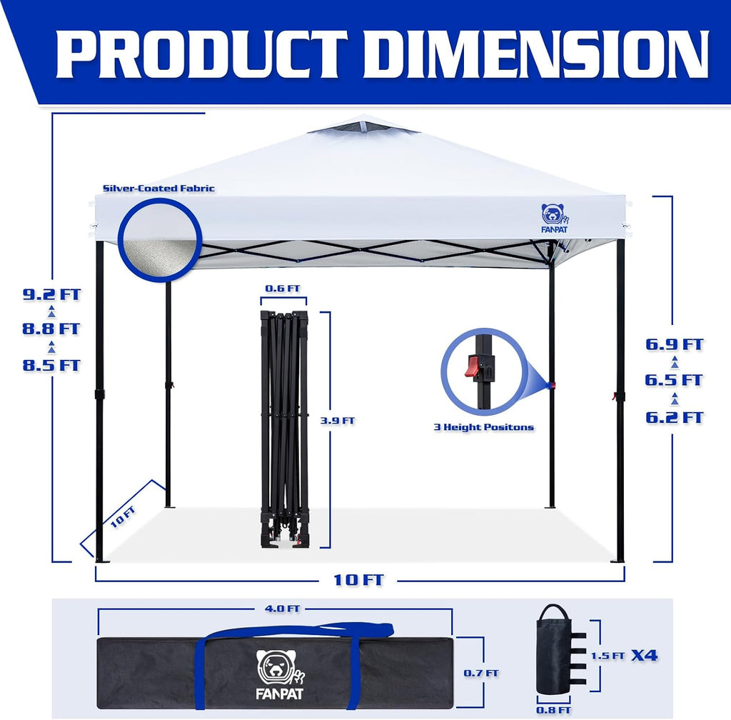 10x10 Pop Up Canopy Tent,300D Silver-Coating Top,1-Person Setup Commercial Heavy Duty Canopy Tent Instant Portable