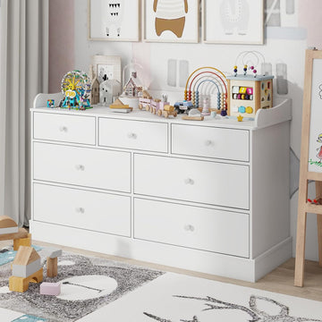 Kids Dresser Cabinet with 7 Drawers, Changing Table , White Chest of Drawers, Baby Dresser, Kids Bedroom Furniture