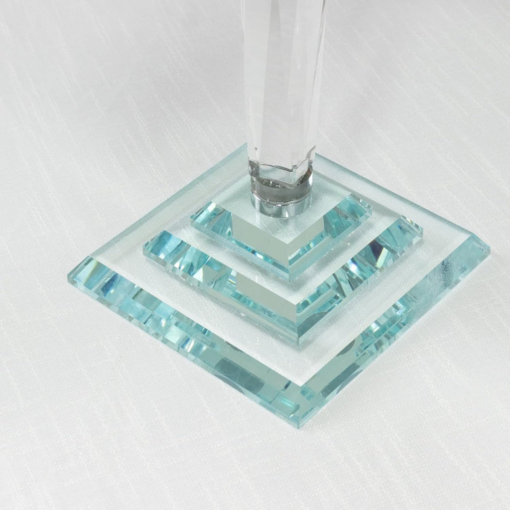 Crystal 4-Arm Candelabra Taper Candle Holder with Hurricane Glass Shades - Table Centerpiece with Pedestal Base &