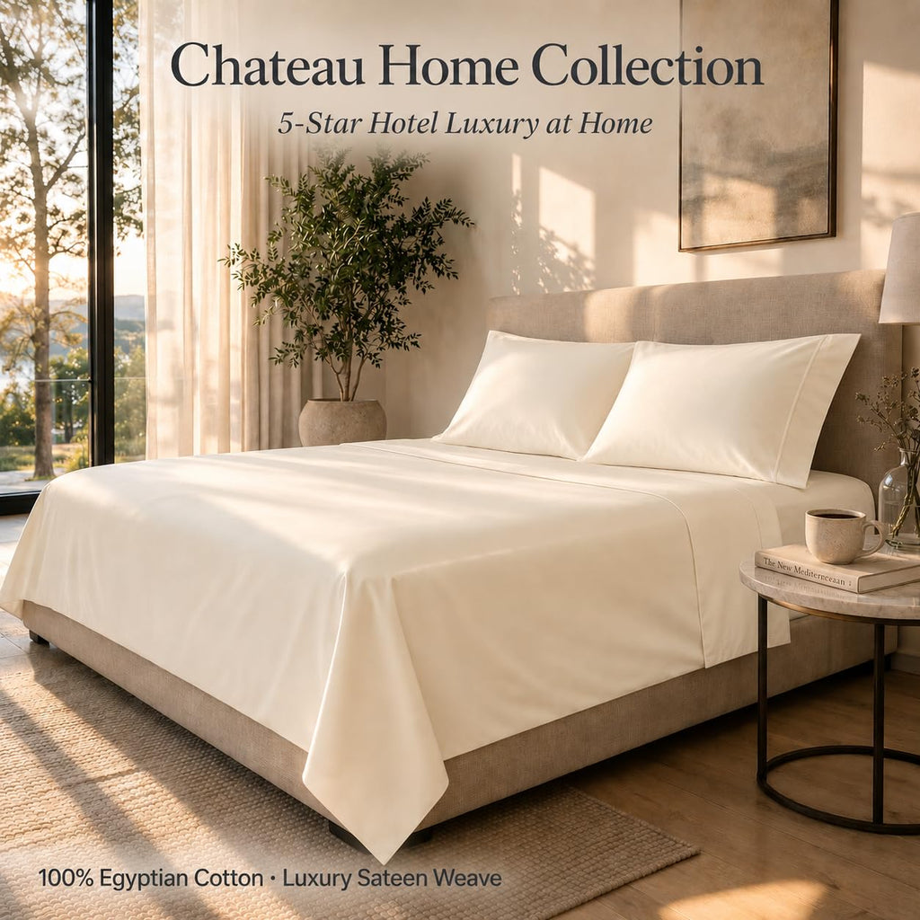 Queen Sheets - 800 Thread Count 4 PC Egyptian Cotton Luxury Bedding - Ivory