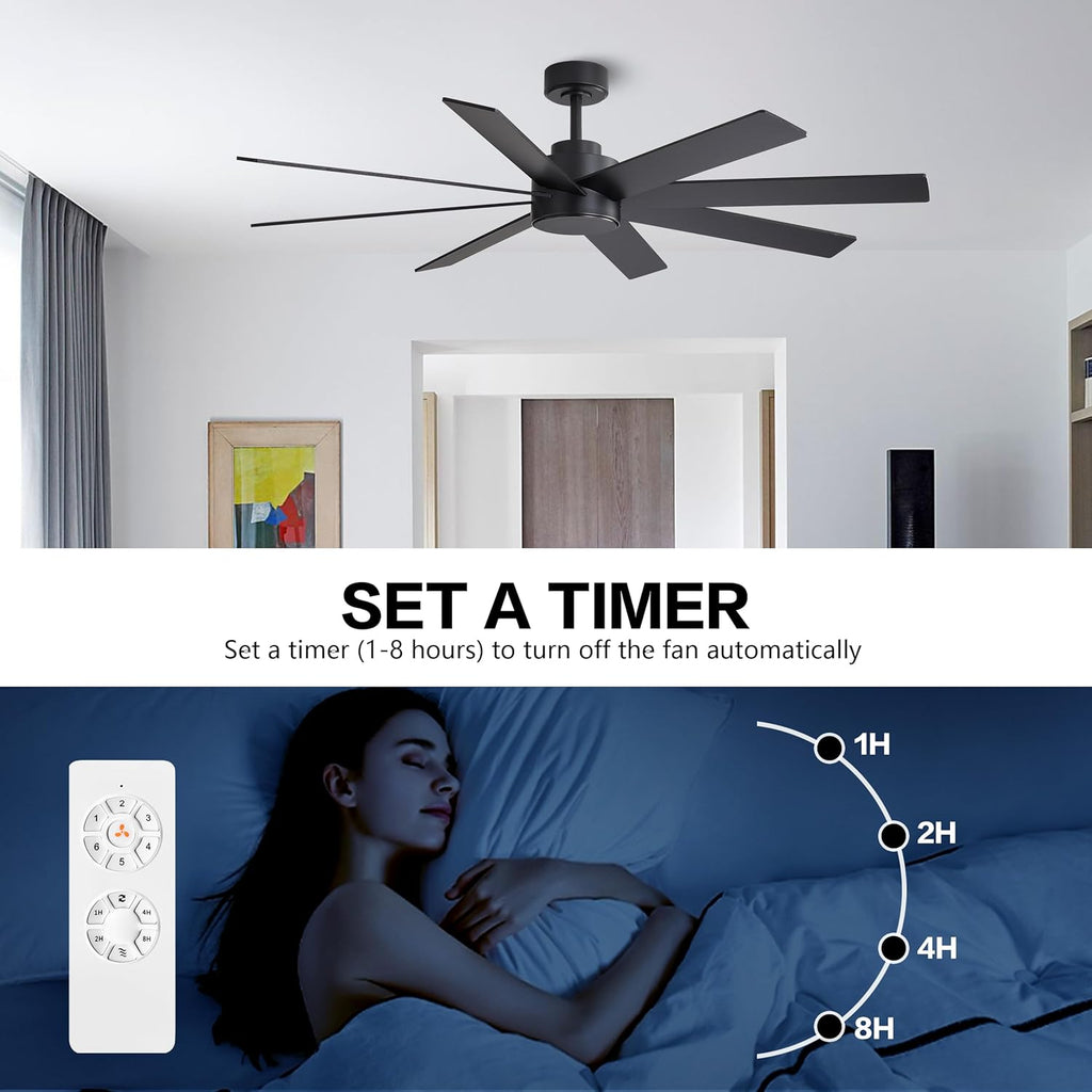 72" Large DC Ceiling Fans without Lights, 3 Downrods, 8 Plywood Blades, 6-Speeds Reversible DC Motor