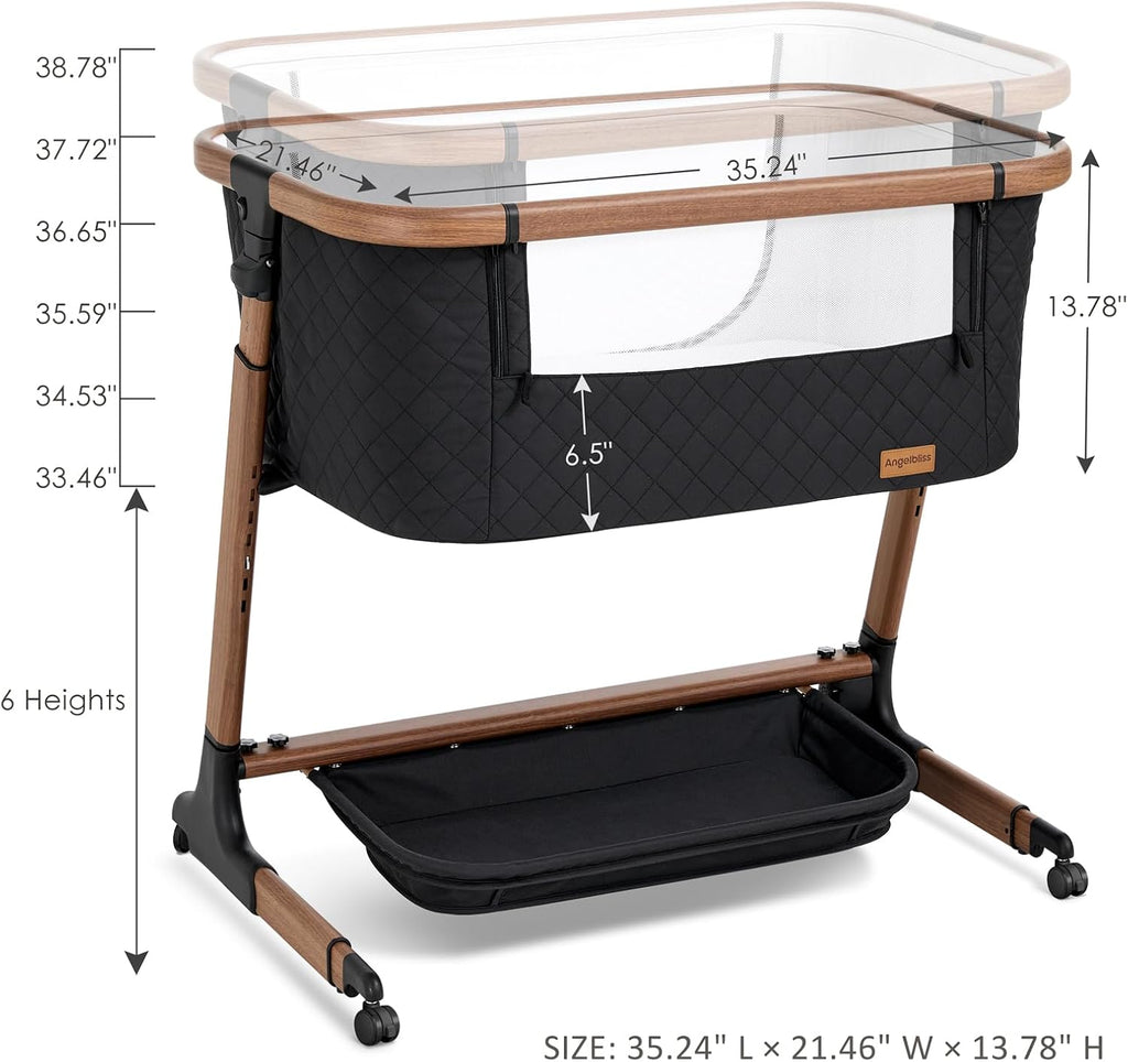 Electric Baby Bassinet, Auto Rocking Bedside Sleeper, 6 Heights with Mattress, Washable Sheet, Remote Control, 5