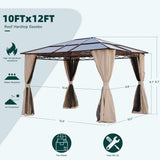 10x12 Gazebo, Hardtop Gazebo, Single Roof Pergolas Metal Aluminum Frame UV 50+ Outdoor Canopy with Mosquito Netting