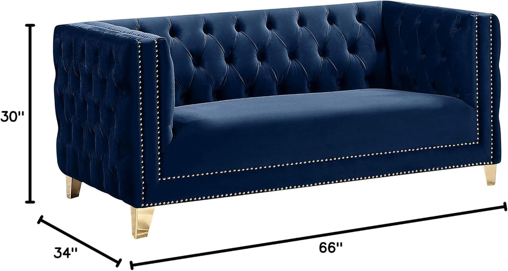 652Navy-L Michelle Collection Modern | Contemporary Loveseat with Deep Button Tufting, Gold Nailhead Trim and Sturdy