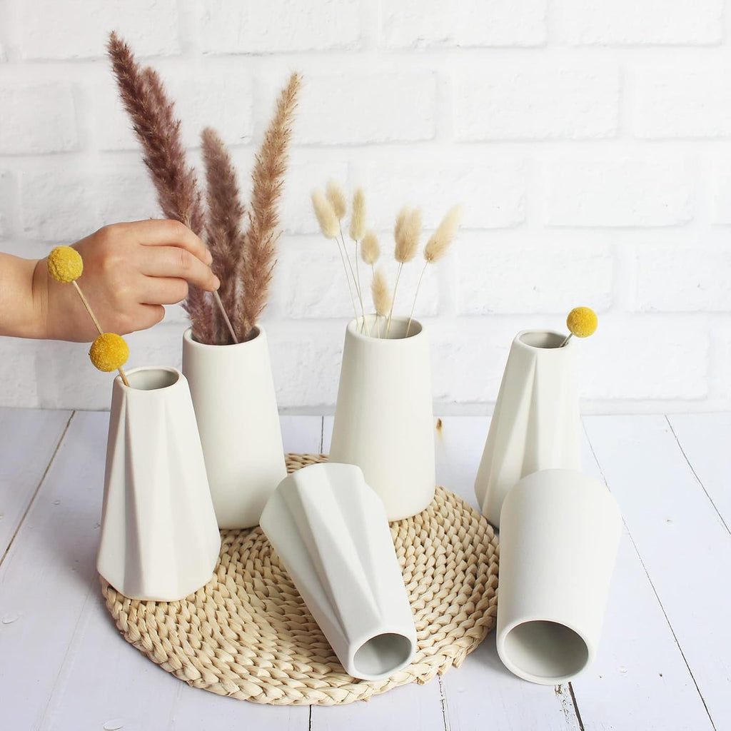 6 Pack White Ceramic Vases
