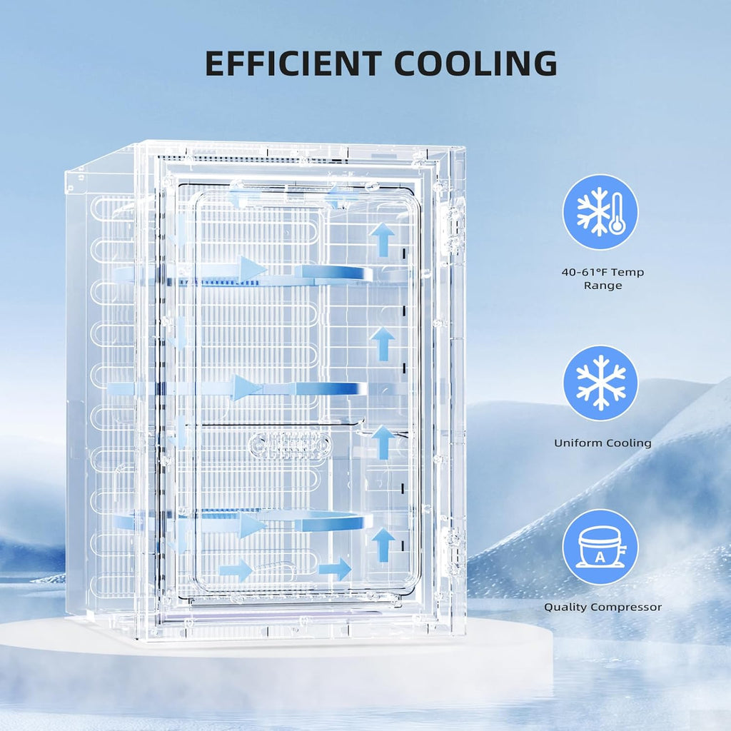 18L Beverage Refrigerator Cooler 24Can, Mini Fridge with Quiet Compressor, LED L