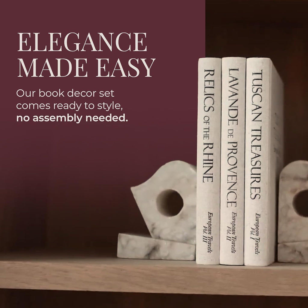 Decorative Books Decor Real Blank Pages Inside Set of 3 Designer-Inspired Faux Books with Beige Linen