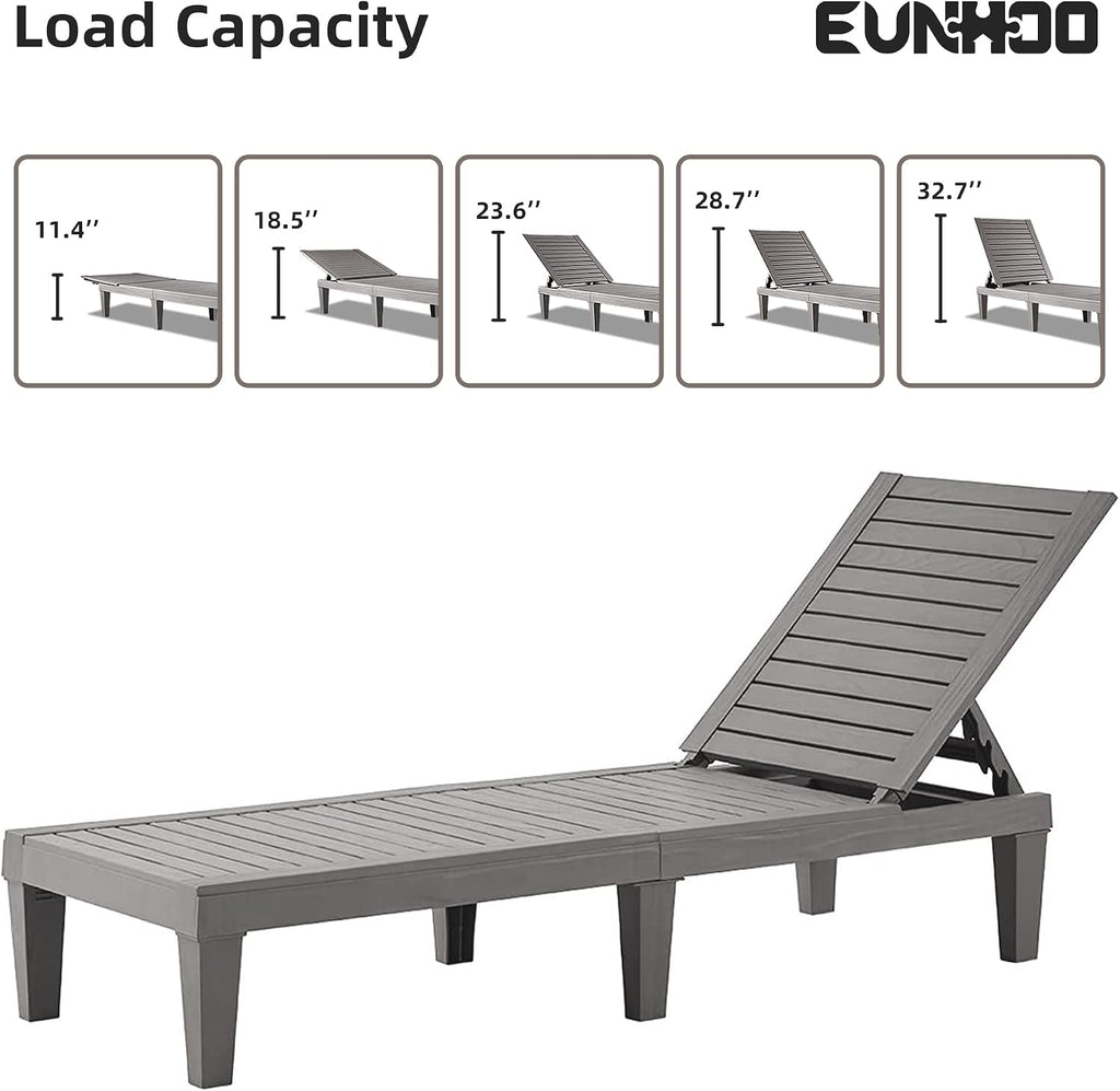 Outdoor Chaise Lounge Set of 2, Adjustable Pool Lounge Chair with 5 Positions Backrest, Waterproof Sun Loungers for