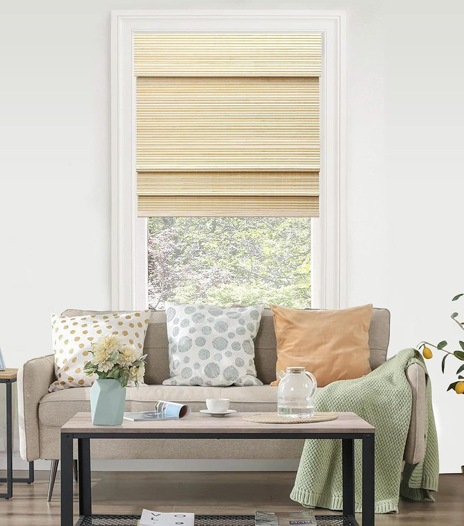 Cordless Bamboo Roman Shades for Windows, 35'' W x 60'' H | Protecting Privacy, Real Natural Bamboo Material, Bamboo