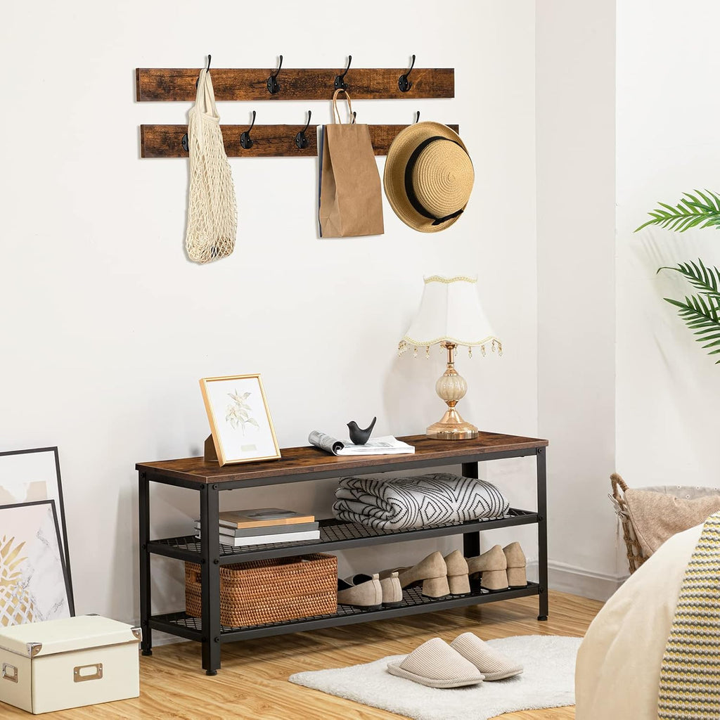 Hall Tree Entryway Storage Bench, Coat Rack Shoe Bench, Shoe Rack Organizer with Coat Hooks, 3-in-1 Design, Wooden