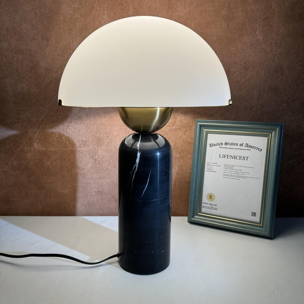 Modern Dome Shaped Table Lamp Mid-Century Accent Lamp Black Marble Desk Lamp Contemporary Living Room Side Lamps