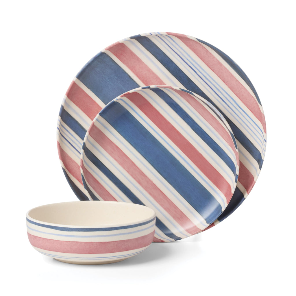 24 Seven Stripe Melamine 12-Piece Dinnerware Set for 4