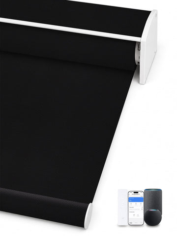 Motorized Smart Roller Shades, 100% Blackout Vinyl Black