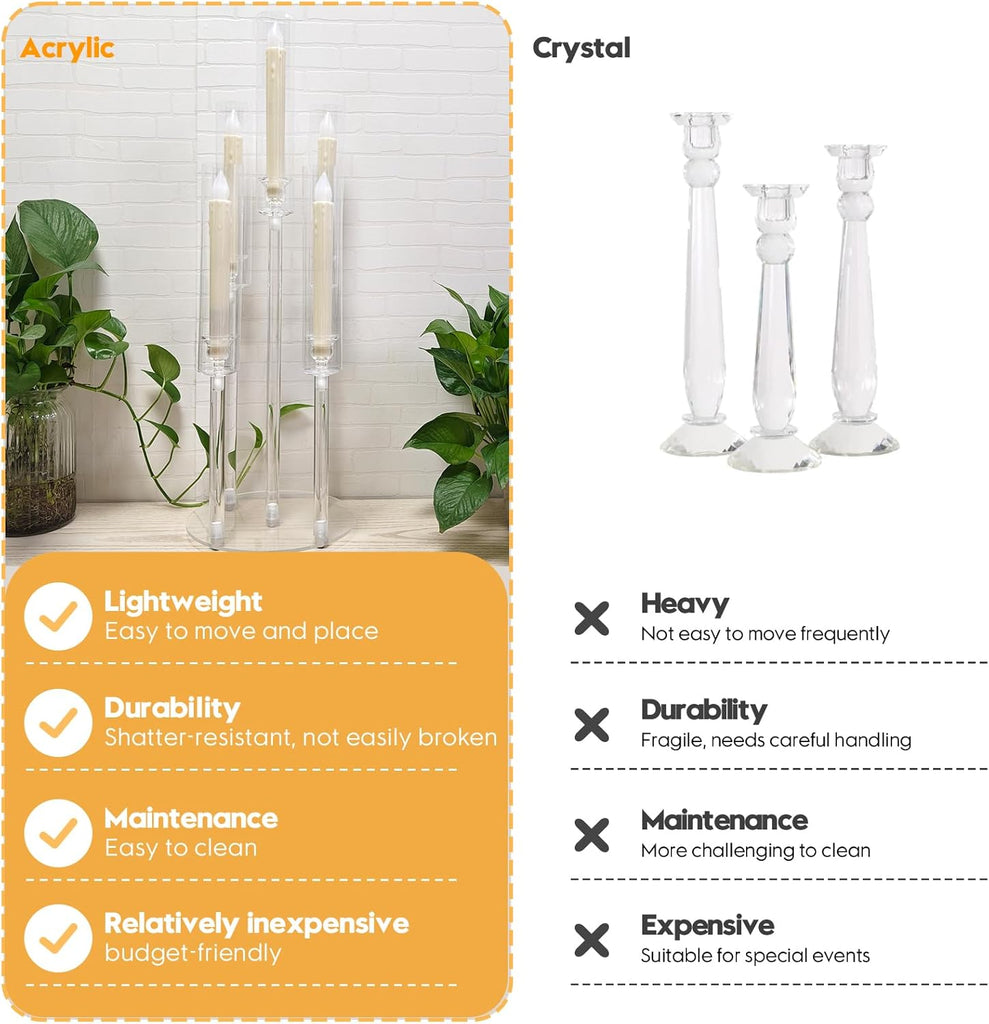 4 Set 5 Arms Acrylic Candelabra Centerpieces,Clear Candlesticks Holder with Acrylic Shade for Valentine's Day Dinner