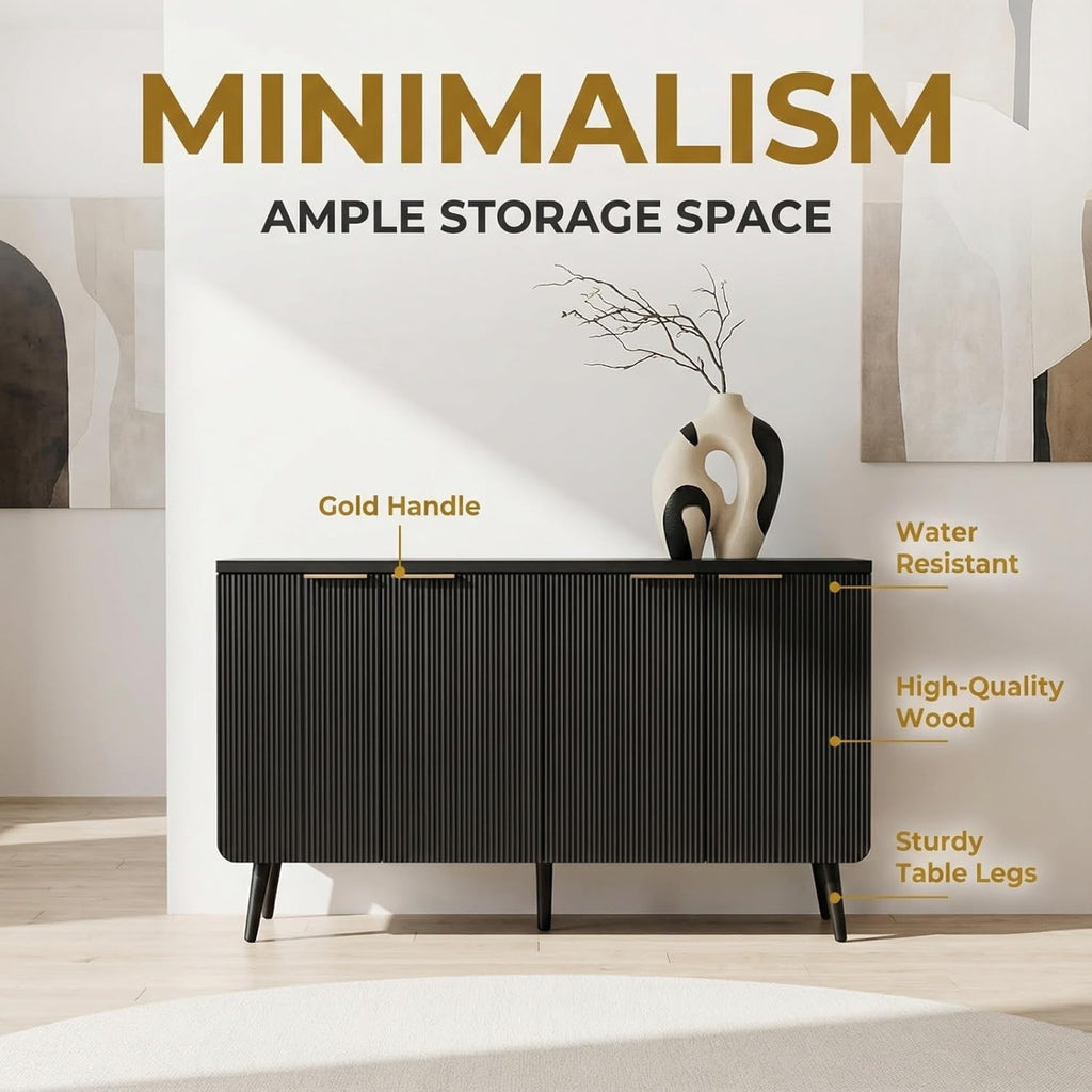 47.2" Modern Fluted Sideboard Cabinet with 4 Doors, Wood Storage Credenza with Shelves