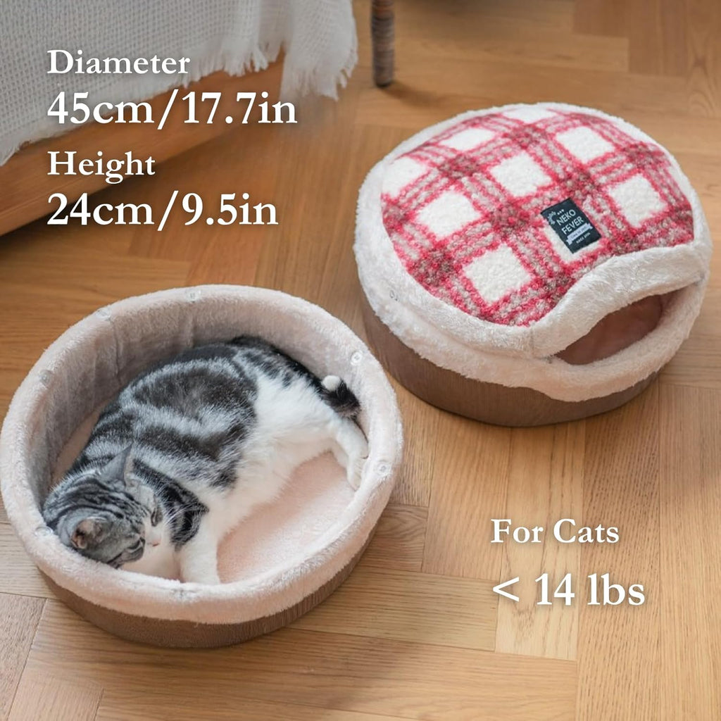 Cat Bed Cave - Enclosed Self Warming Hideaway with Detachable Lid & Mat