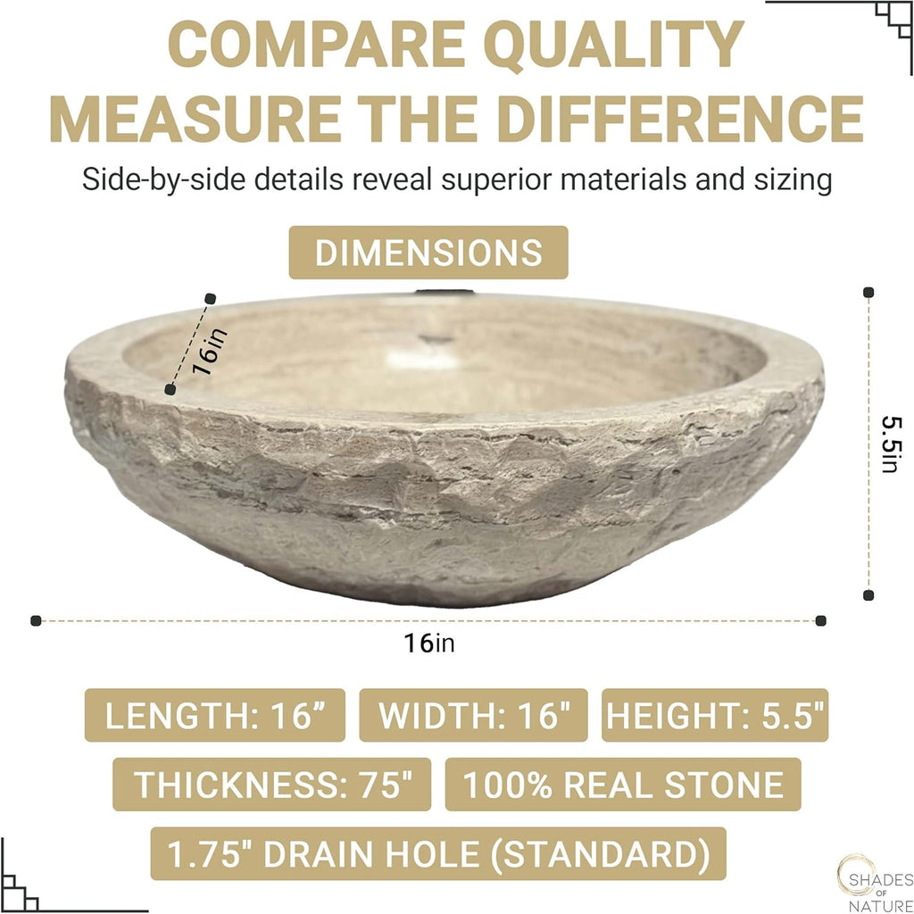 Shades of Nature Travertine Bathroom Sink - Modern Above Counter Bathroom Vessel Sink