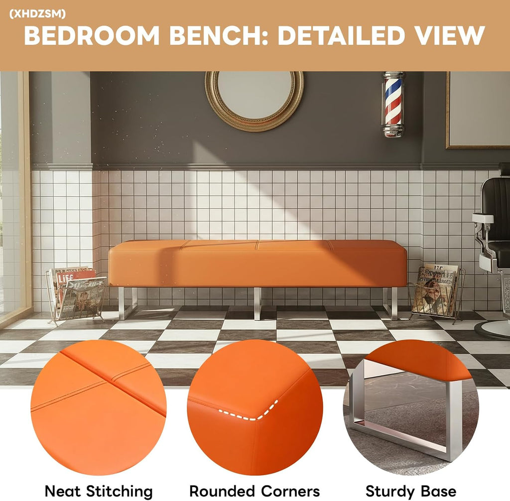 Waiting Room Storage Bench, Upholstered Faux Leather Guest Reception Chair, 9" Thick Multi-Color, for