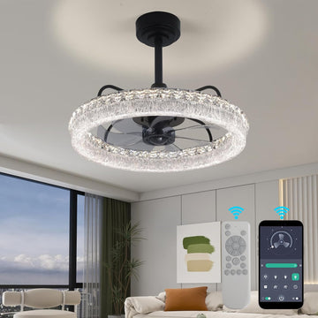 20" Ceiling Fans with Lights and Remote, Modern Crystal Chandelier Quiet Ceiling Fans