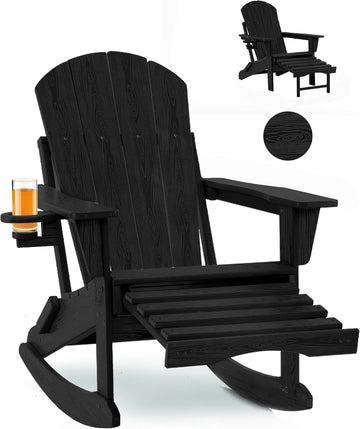 Folding Adirondack Chair Wood Texture, Patio Chairs Weather Resistant, Outdoor Chair, Lawn Chair with Cup Holder