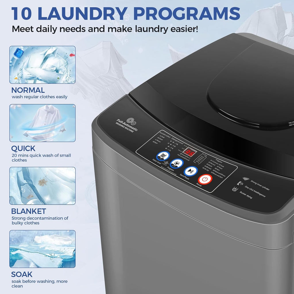 Portable Washing Machine, 20Lbs Capacity Full-Automatic Portable Washer Machine, 2.8Cu.ft Washer and Dryer Combo with Drain Pump, 10 Programs & 8 Water Levels for Apartment, Dorms, RV
