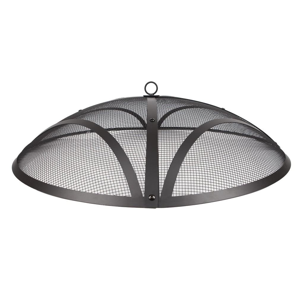 32In Reinforced Steel Round Fire Pit Screen Cover, Handle, Black