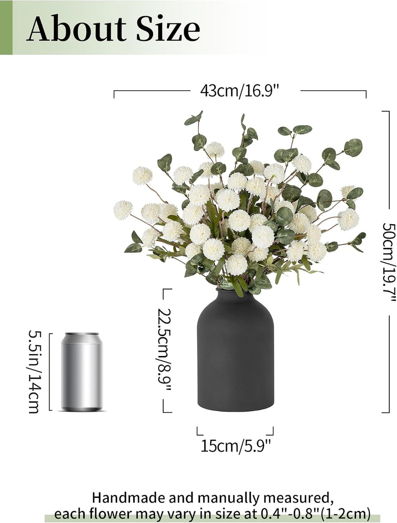 Fake Mum Flowers in Vase, White Dining Table Centerpiece Decor | With Metal Vase 12 Stems of Artificial Mums