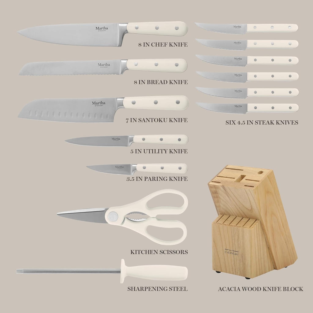 Eastwalk 14 Piece High Carbon Stainless Steel Cutlery Kitchen Knife Block Set w/ABS Triple Riveted Forged Handle